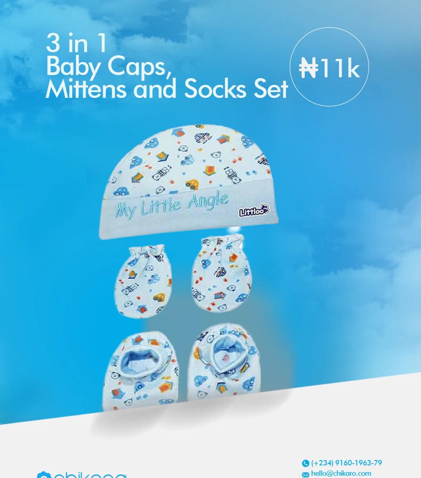 3 in 1 Baby Caps, Mittens and Socks Set — Baby Clothing — Chikaro