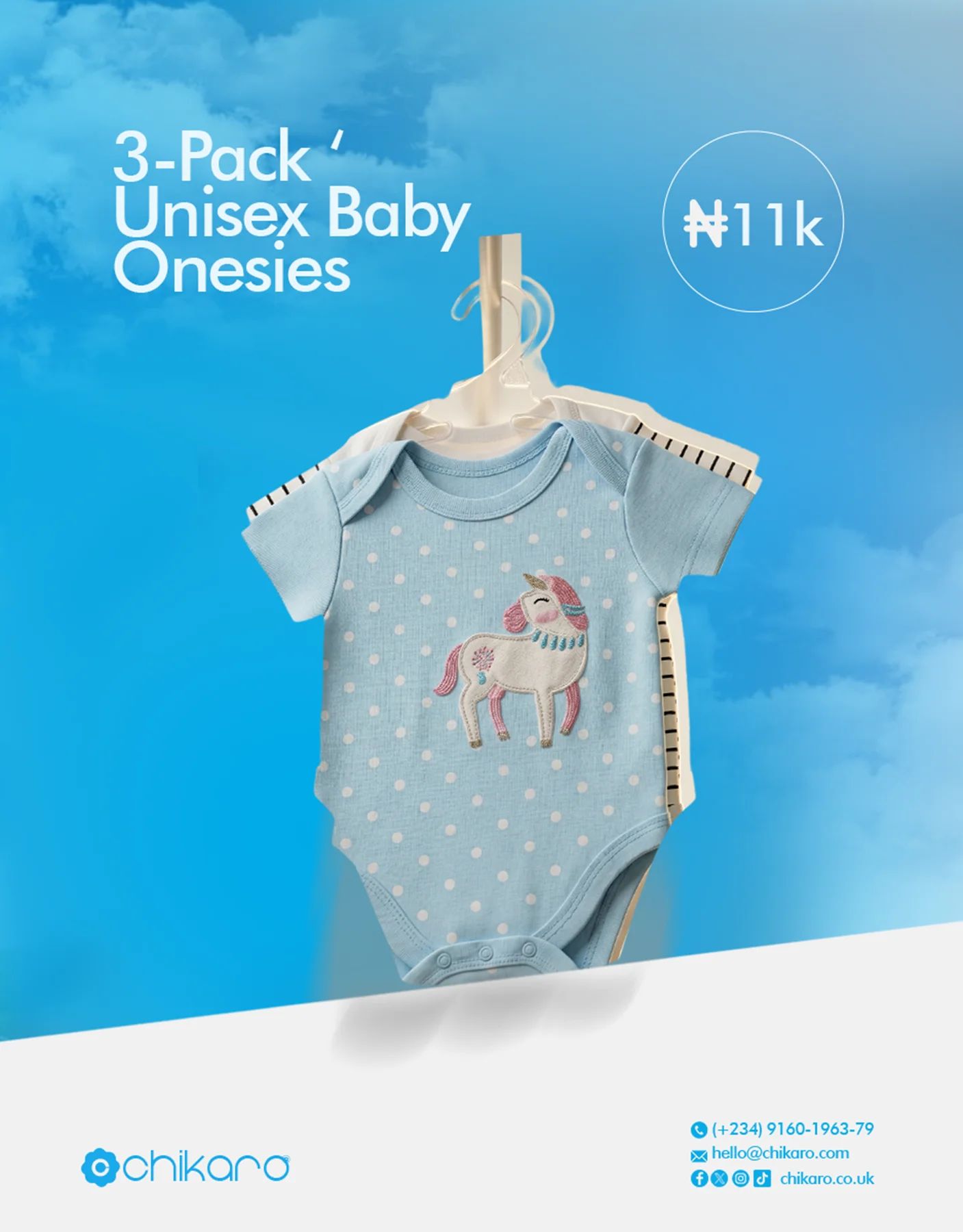 3-Pack Unisex Baby Onesies – 0-3, 3-6, and 6-9 months old — Baby Clothing — Chikaro