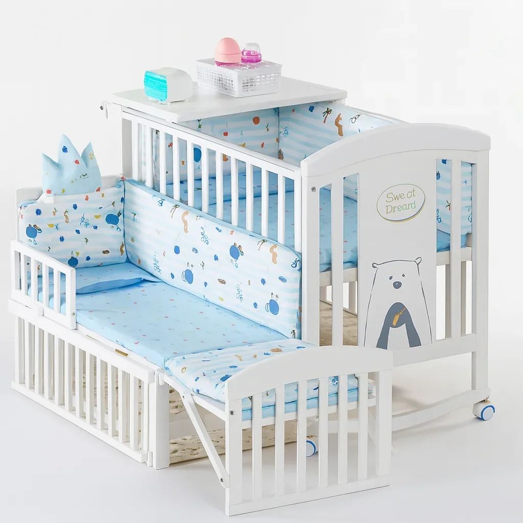 4-in-1 Baby Crib Set with Mattress, Mosquito Net & Bedding — Nursery — Chikaro