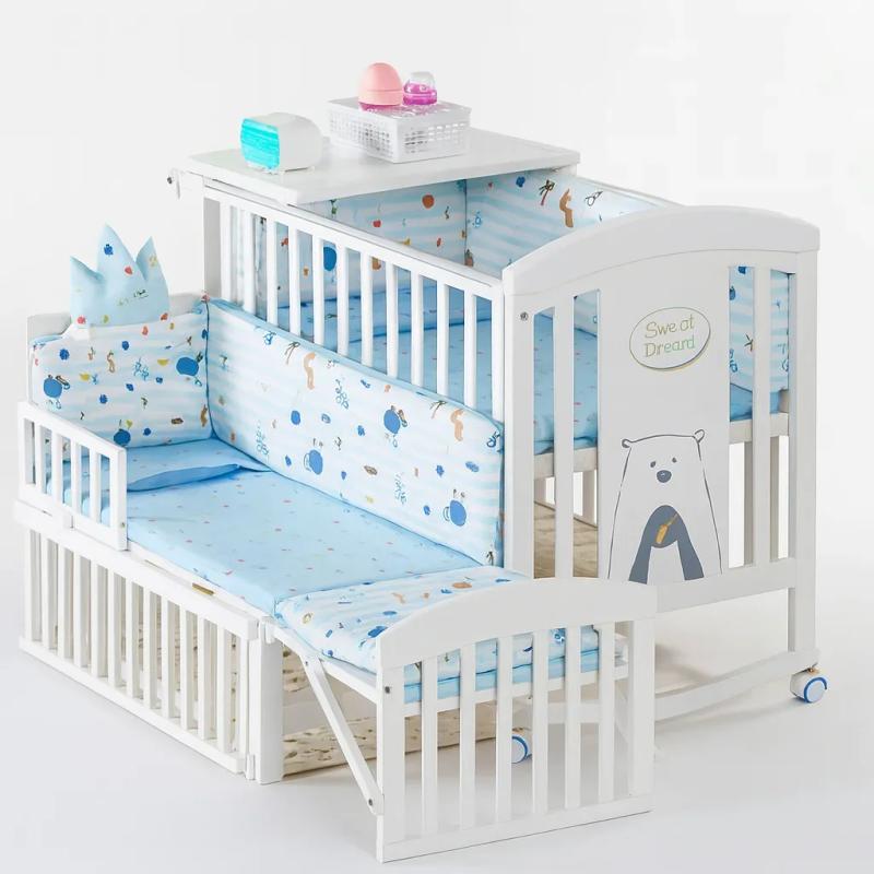 4-in-1 Baby Crib Set with Mattress, Mosquito Net & Bedding — Nursery — Chikaro