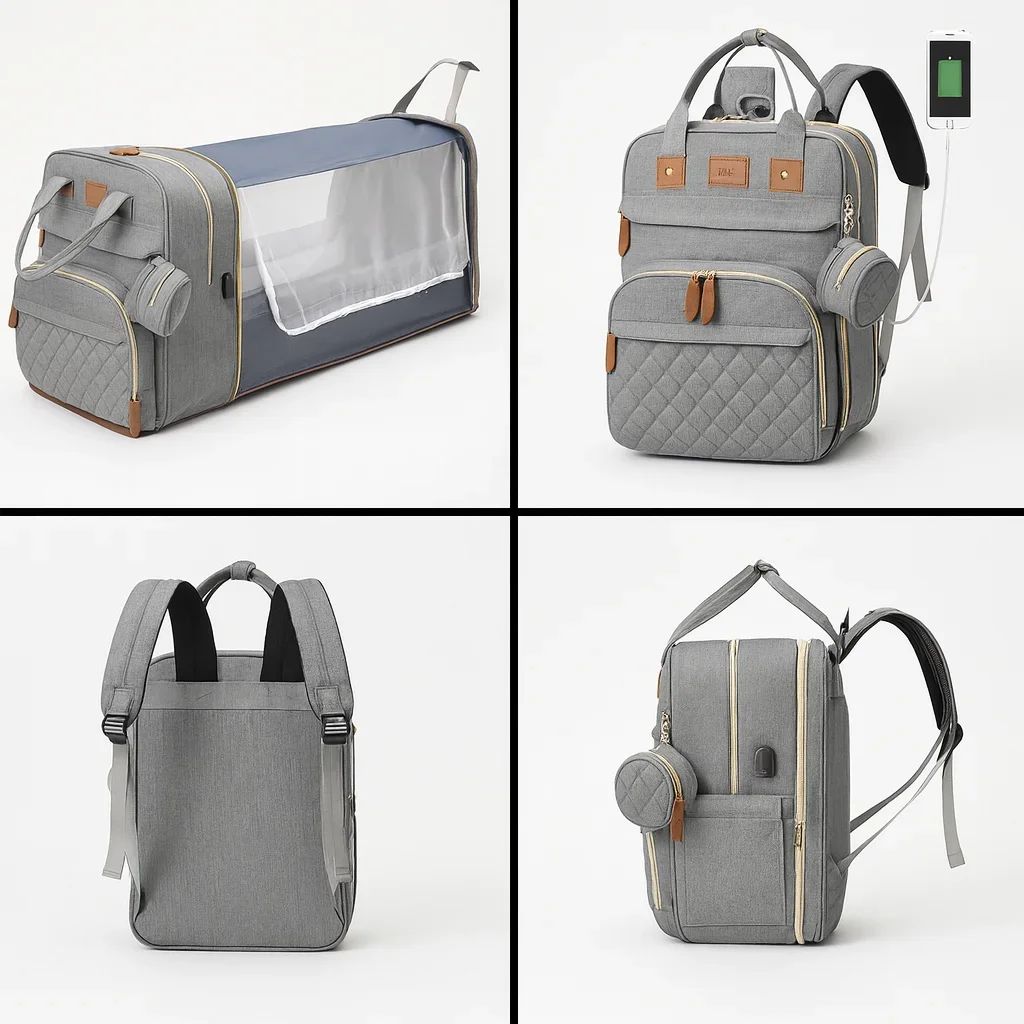 Diaper Bag & Bed – Multi-Function Baby Backpack, Bassinet, USB — Nursery — Chikaro