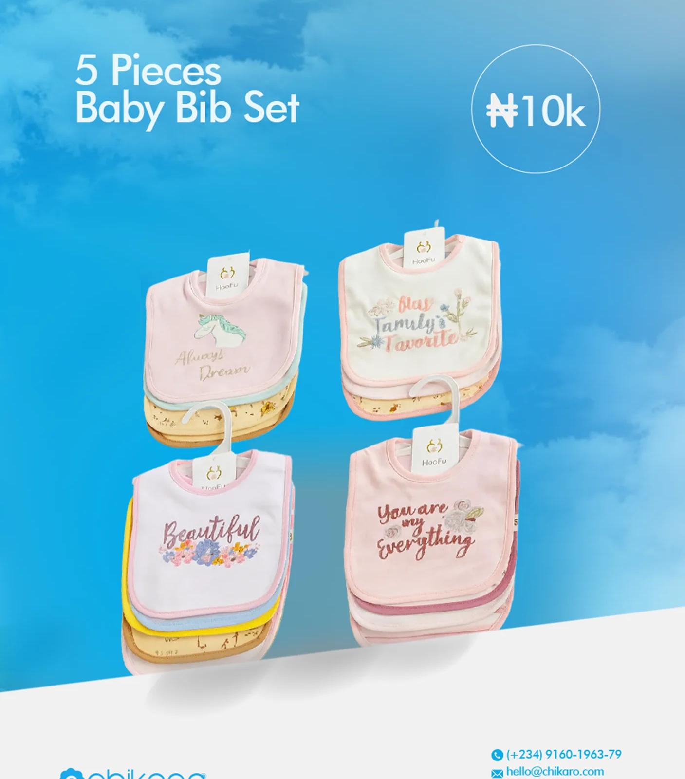 5 Pieces Baby Bib Set – Soft, Absorbent, Adjustable, Unisex Design — Feeding — Chikaro