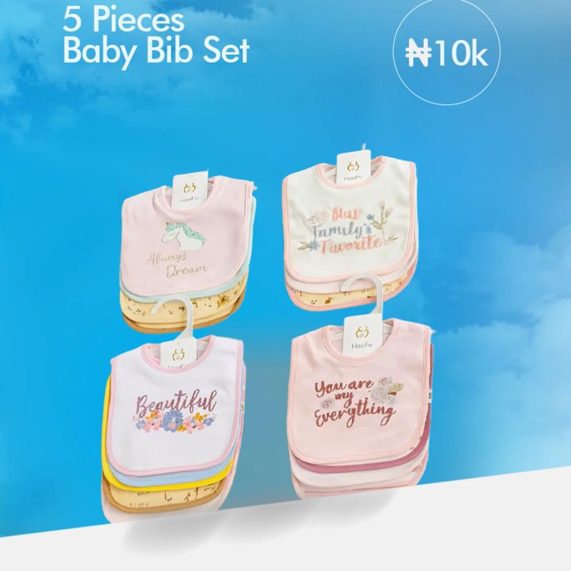 5 Pieces Baby Bib Set – Soft, Absorbent, Adjustable, Unisex Design — Feeding — Chikaro