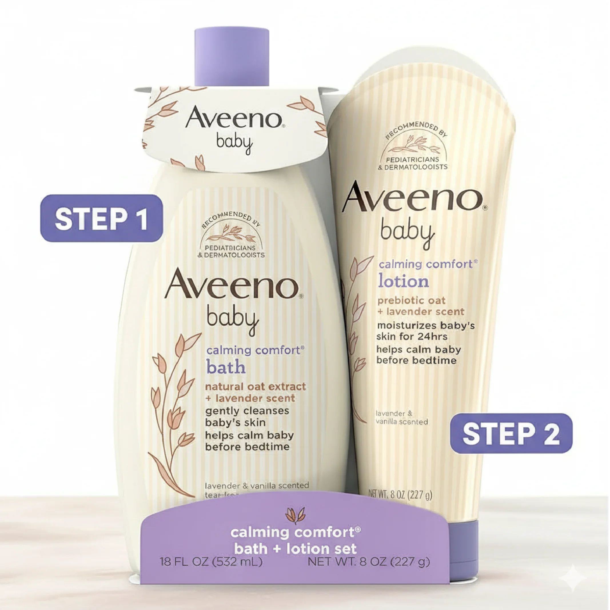 Aveeno 2in1 Baby Calming Comfort Bath & Lotion Set, Nighttime — Bath — Chikaro