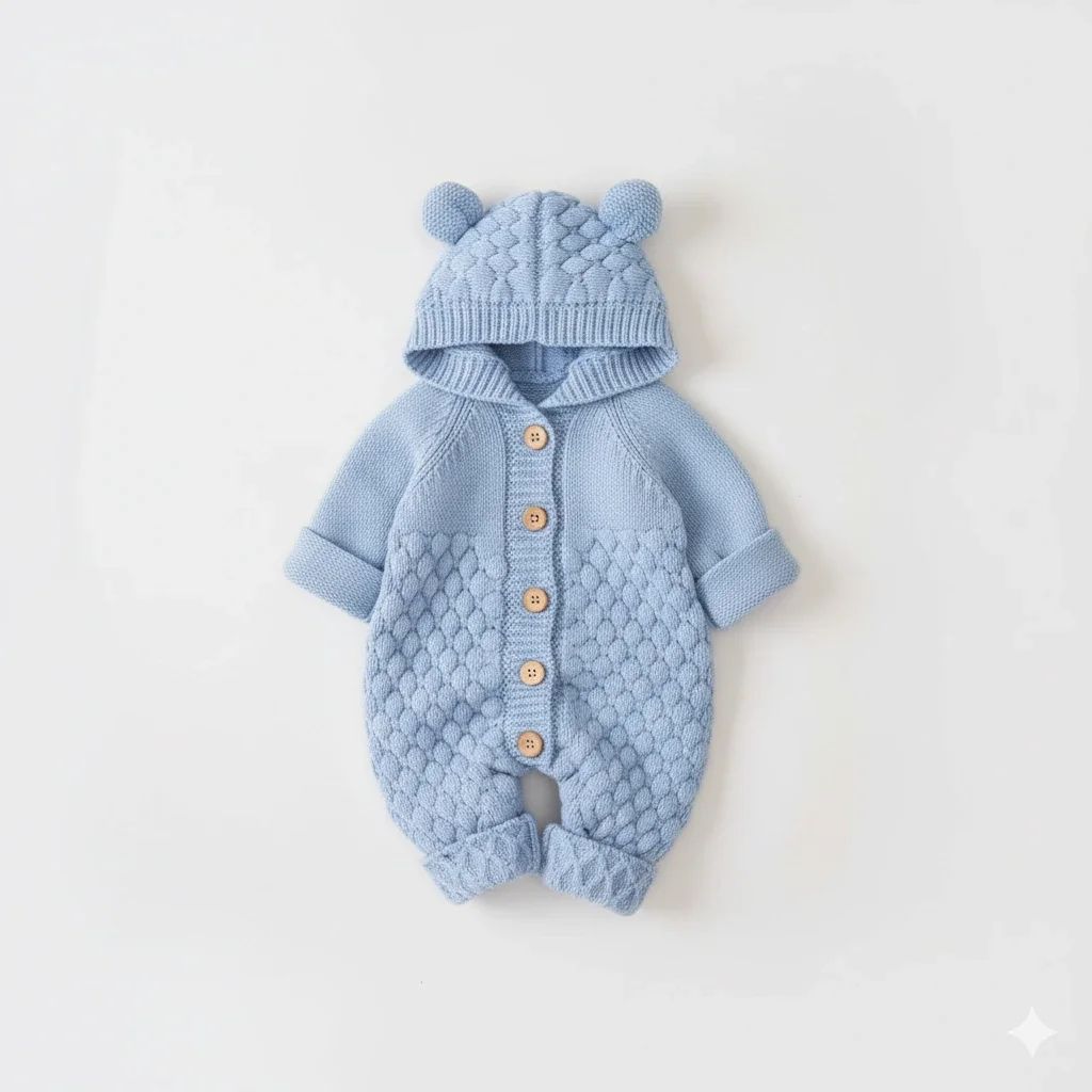 Baby Knitted Hooded Romper — Baby Clothing — Chikaro