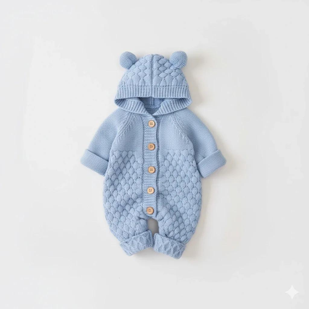 Baby Knitted Hooded Romper — Baby Clothing — Chikaro