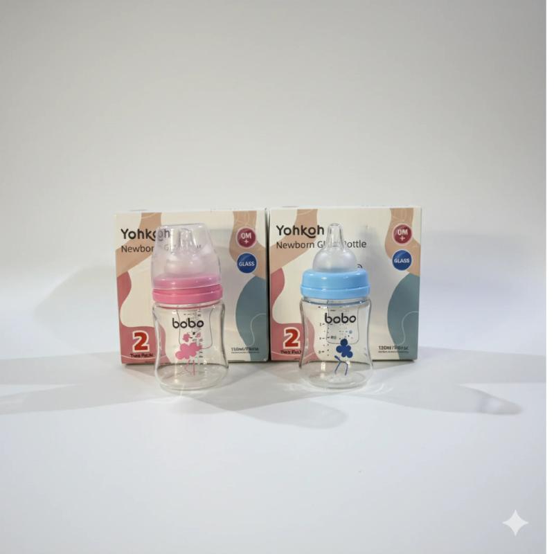 Yohkoh Bobo Newborn Glass Baby Bottle Set – 5oz, 2 Pack — Feeding — Chikaro