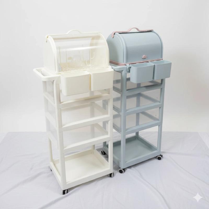 Baby Storage Trolley with Bottle Drying Rack — Nursery — Chikaro