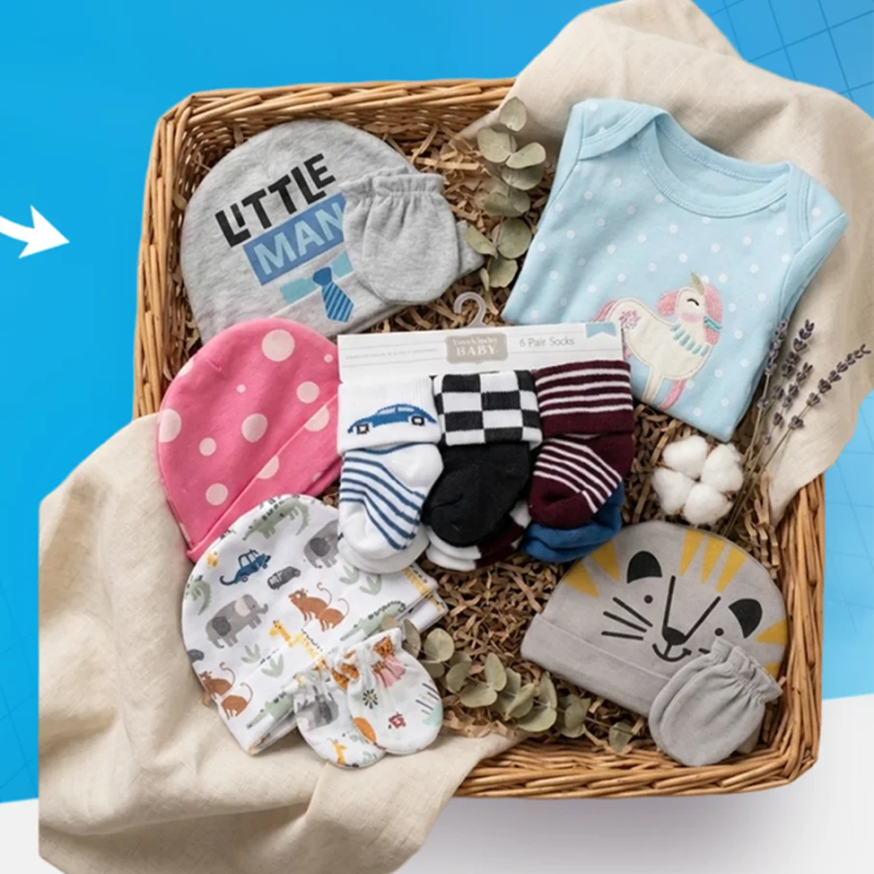 Carton 6-in-1 Sock + Cap and Mitten 3 Sets + Onesies (3pcs) — Baby Clothing — Chikaro