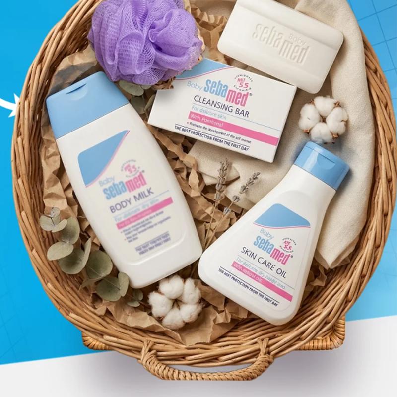 Sebamed Soap + Skin Care Oil + Lotion + Sponge — Bath — Chikaro